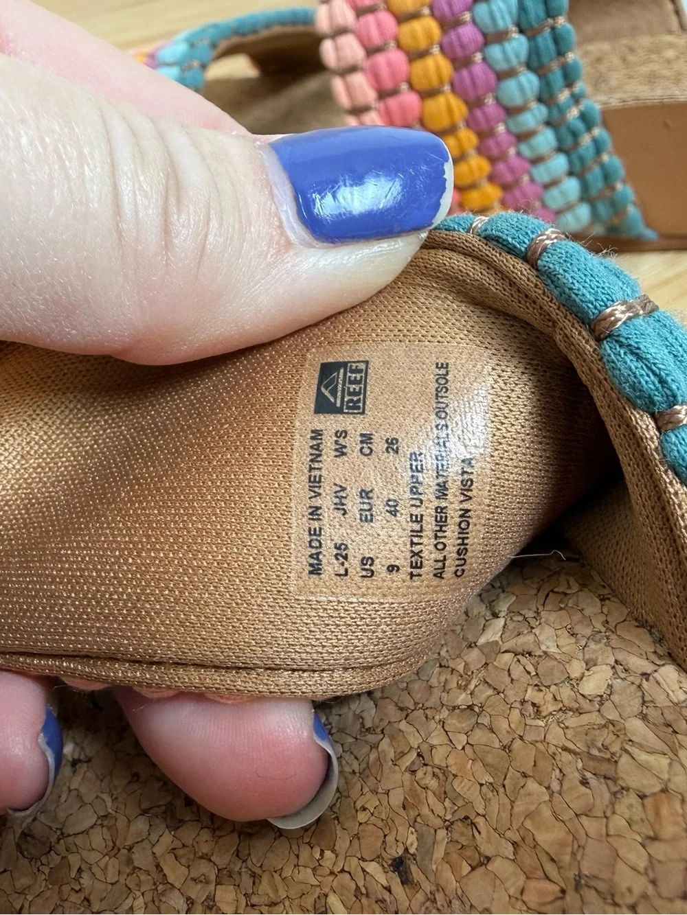 Reef Women’s Cork Slide Sandals Size 9 Colorful Woven Double Strap Comfort - Picture 7 of 9